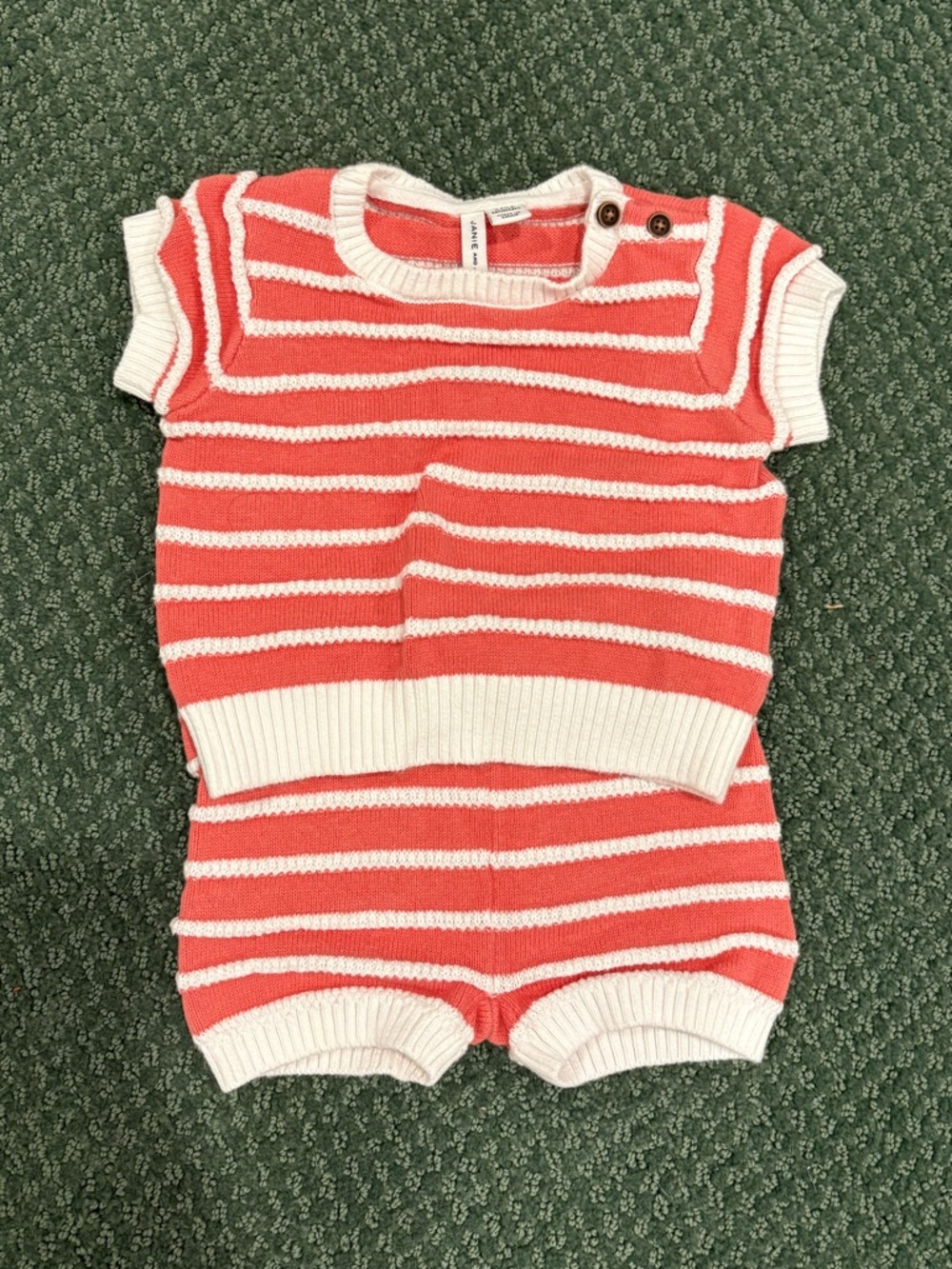 Janie and Jack Coral and White Striped Knit Baby Romper